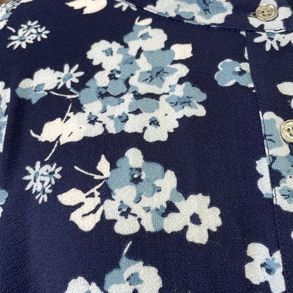 Michael Kors Blouse Top Shirt Womens XL Extra Large Blue Floral Button Peasant - Picture 9 of 14